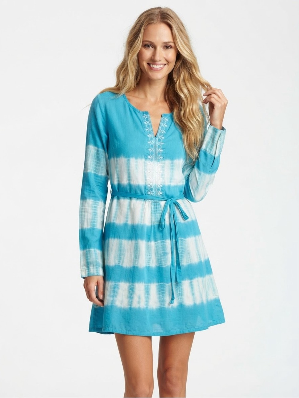 Athleta Surfer Girl Embroidered Boho Swim Coverup Dress Blue Tie Dye Size 2X